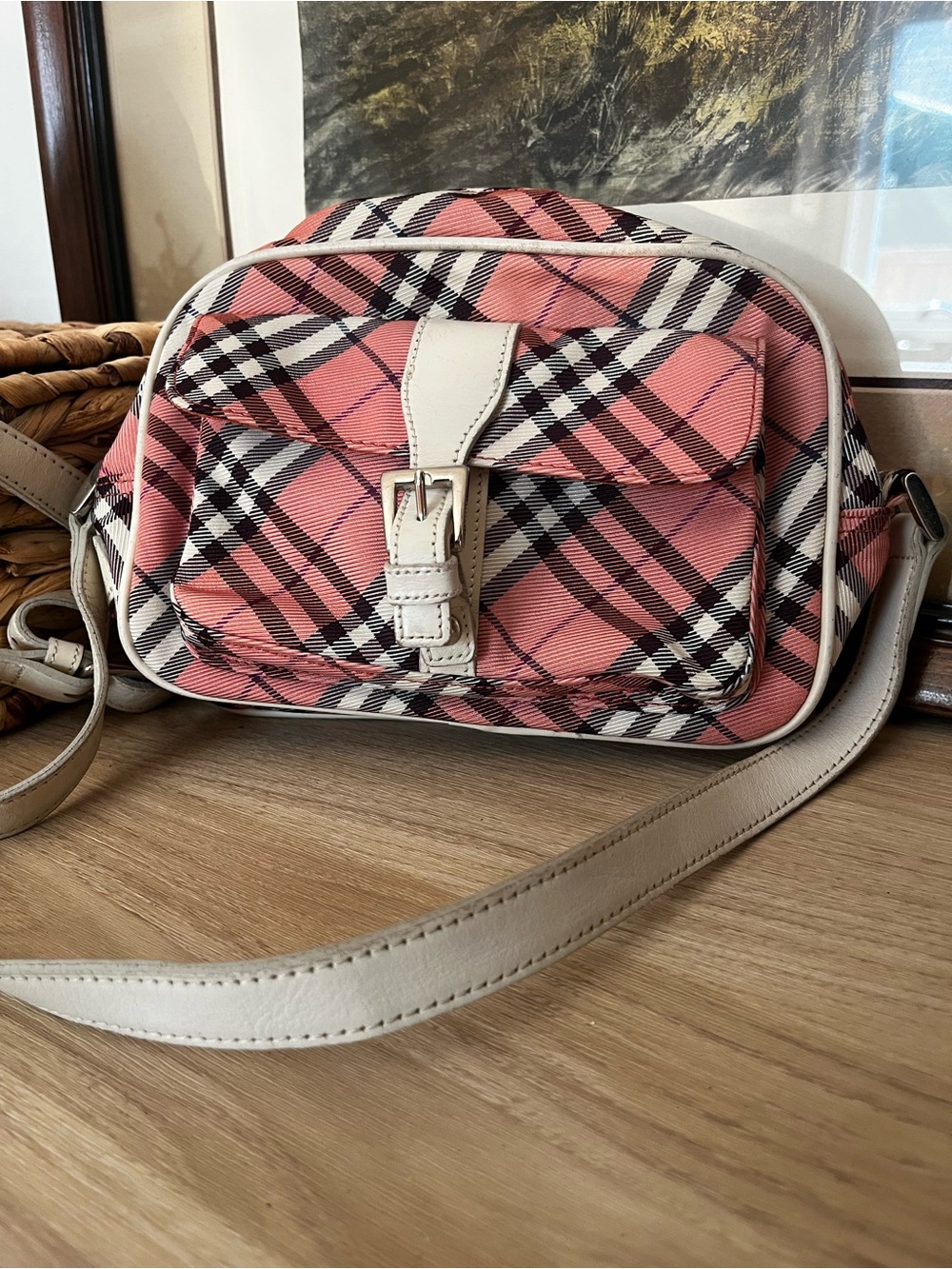 Burberry Blue Label Pink Nova Check Plaid Crossbody with Cream Trim Y2K